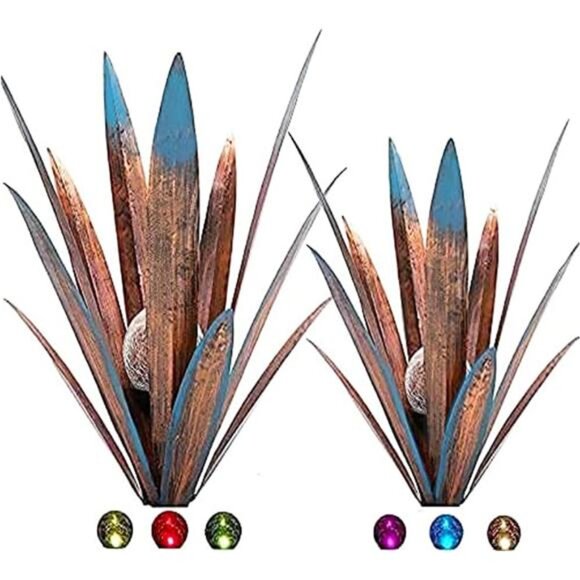 2pcs Tequila Sculpture Metal Agave Plant Home Decor Rustic Hand Painted Figurine - Picture 1 of 7